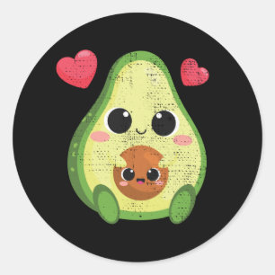 Cute Avocado And Baby Kawaii Valentines Day Men Classic Round Sticker