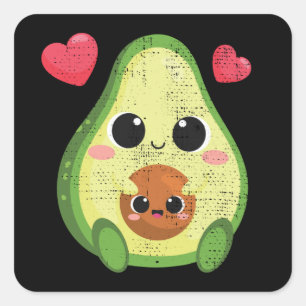 Cute Avocado And Baby Kawaii Valentines Day Men Square Sticker