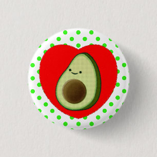 Cute Avocado Cartoon In Red Heart 3 Cm Round Badge