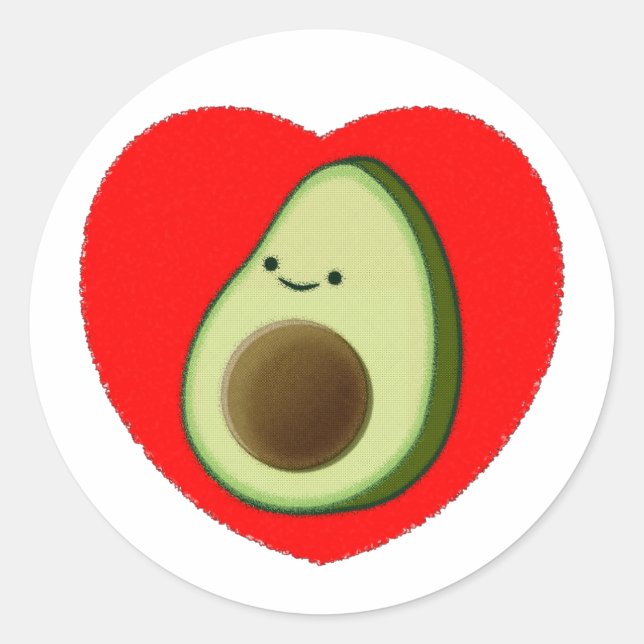 Cute Avocado Cartoon In Red Heart Classic Round Sticker (Front)