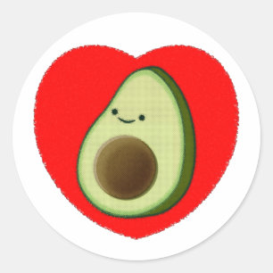 Cute Avocado Cartoon In Red Heart Classic Round Sticker
