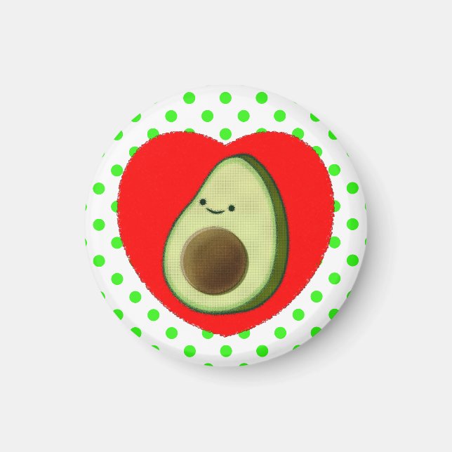 Cute Avocado Cartoon In Red Heart Magnet (Front)