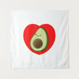 Cute Avocado Cartoon In Red Heart  Tapestry