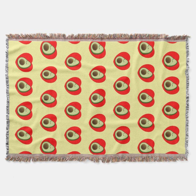 Cute Avocado Cartoon In Red Heart   Throw Blanket (Front)