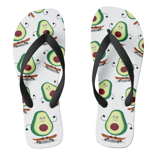 Cute Avocado Cartoon On The Skate Flip Flops (Footbed)
