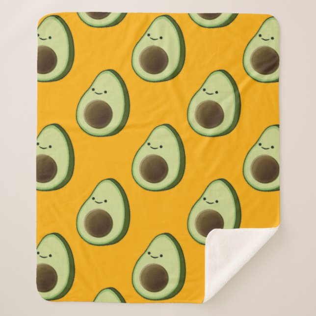 Cute Avocado Cartoon Pattern Sherpa Blanket (Front)