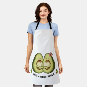 Cute Avocado Couple "We're a Perfect Match" Pun Apron