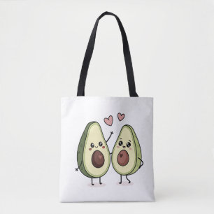 Cute Avocado Couple with Hearts – Tote Bag Design