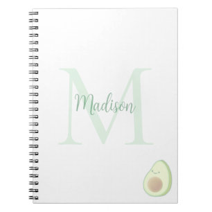 Cute Avocado Custom Name Initial  Notebook