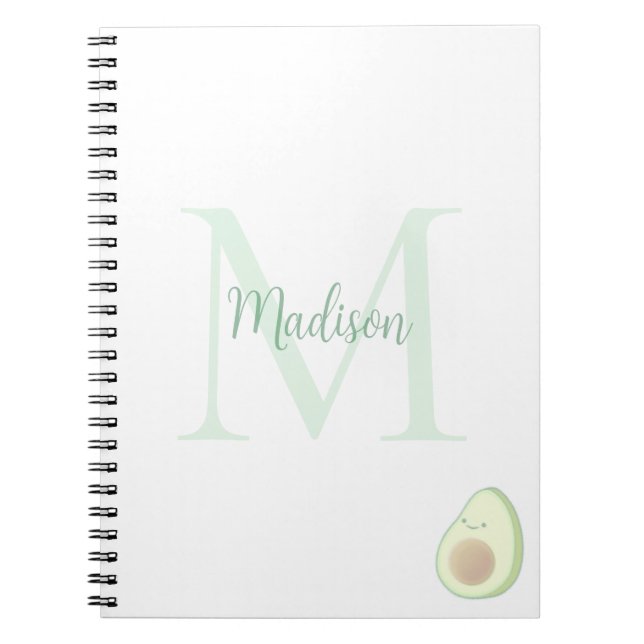 Cute Avocado Custom Name Initial  Notebook (Front)