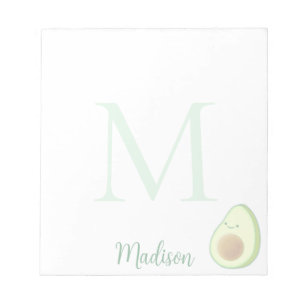 Cute Avocado Custom Name Initial Notepad