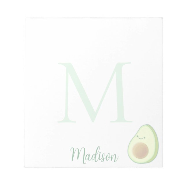Cute Avocado Custom Name Initial  Notepad (Front)