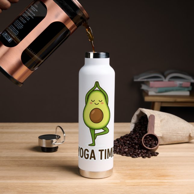Cute Avocado Doing Yoga Sticker  Water Bottle (Coffee (Rotated))