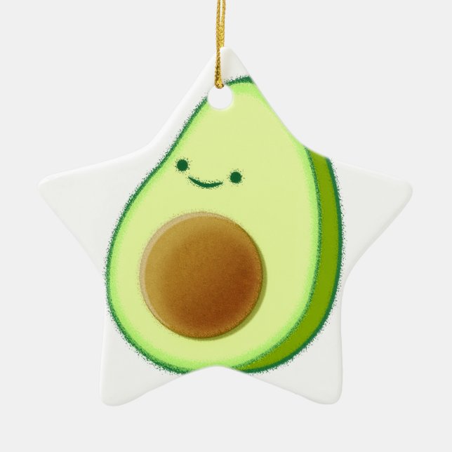 Cute Avocado Drawing Ceramic Tree Decoration (Front)