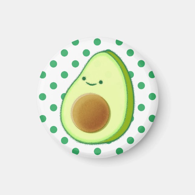Cute Avocado Drawing Green Polka Dots Magnet (Front)