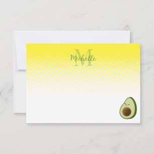 Cute Avocado Drawing Personalized Monogram Card