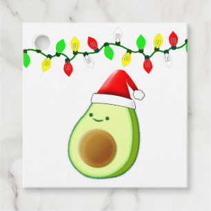 Cute Avocado Drawing Santa Hat Christmas Lights Favour Tags