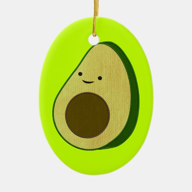 Cute Avocado Drawing Simulated Embroidery Ceramic Tree Decoration (Front)