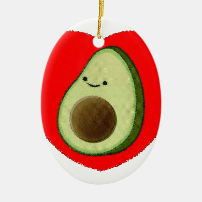 Cute Avocado In Red Heart Ceramic Tree Decoration (Front)