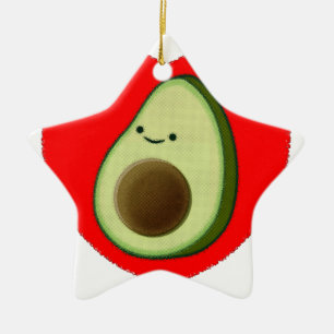 Cute Avocado In Red Heart Ceramic Tree Decoration