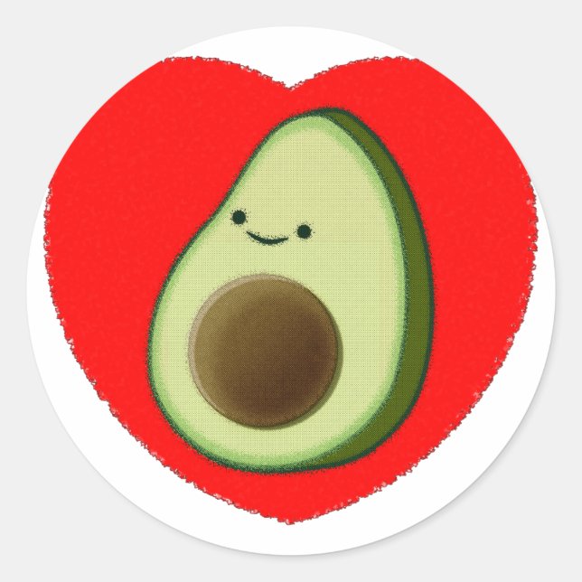 Cute Avocado In Red Heart Classic Round Sticker (Front)
