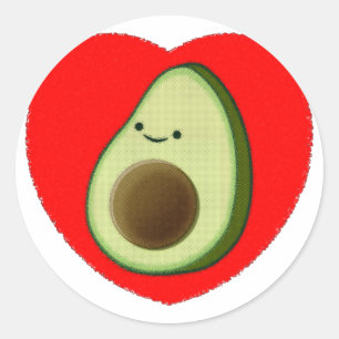Cute Avocado In Red Heart Classic Round Sticker