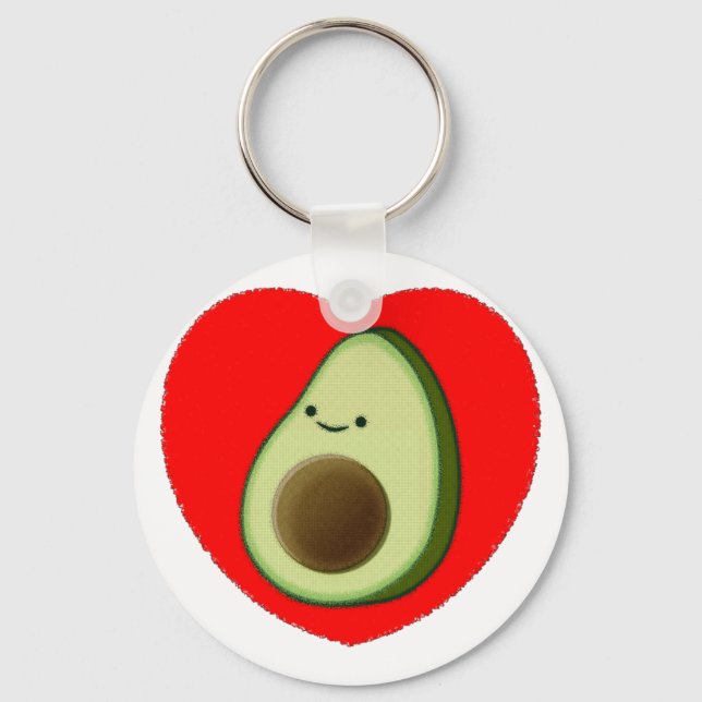 Cute Avocado In Red Heart Key Ring (Front)