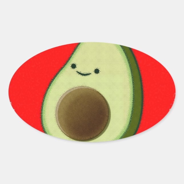 Cute Avocado In Red Heart Oval Sticker (Front)