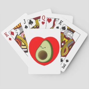 Cute Avocado In Red Heart Playing Cards