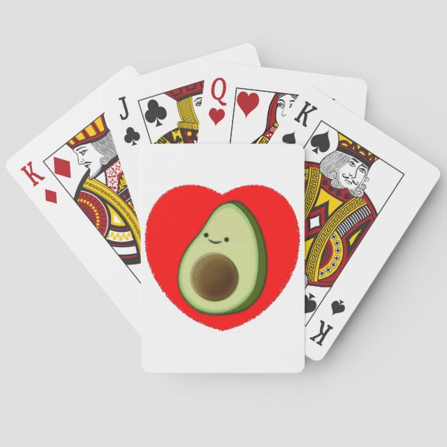 Cute Avocado In Red Heart Playing Cards (Back)
