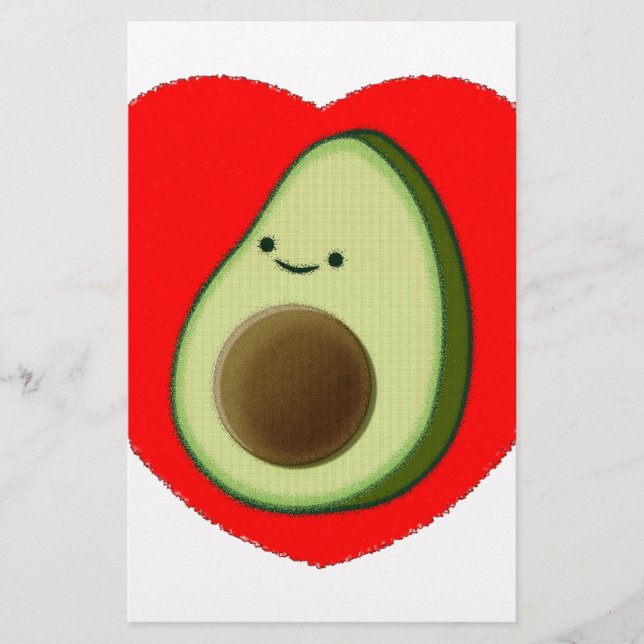 Cute Avocado In Red Heart Stationery (Front)