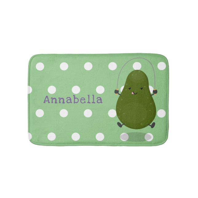 Cute avocado jump rope cartoon illustration bath mat (Front)