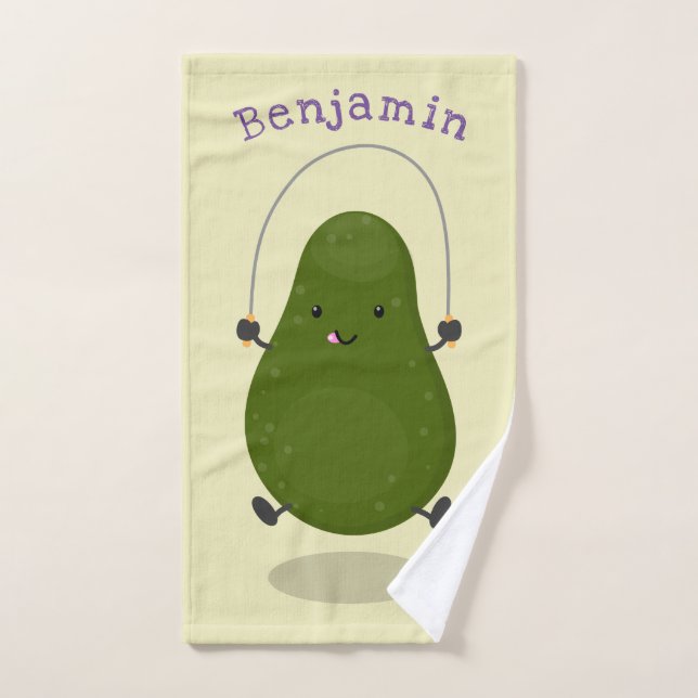 Cute avocado jump rope cartoon illustration bath towel set (Hand Towel)
