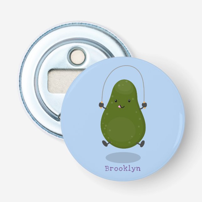 Cute avocado jump rope cartoon illustration bottle opener (Front)