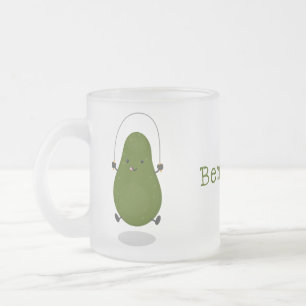 Cute avocado jump rope cartoon illustration frosted glass coffee mug
