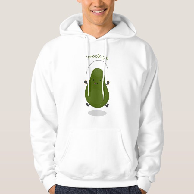 Cute avocado jump rope cartoon illustration hoodie (Front)