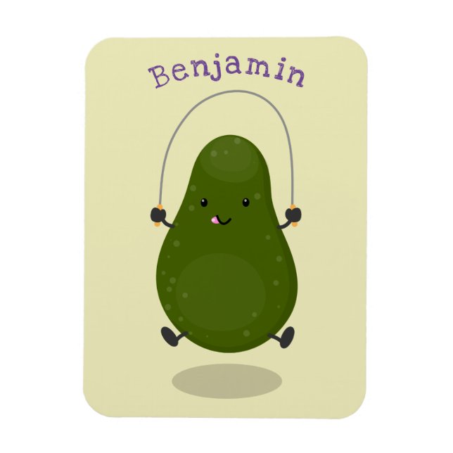 Cute avocado jump rope cartoon illustration magnet (Vertical)