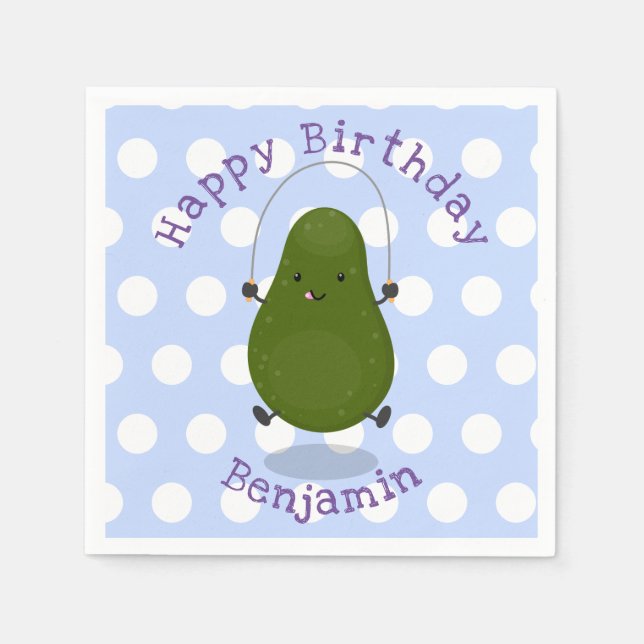 Cute avocado jump rope cartoon illustration napkin (Front)