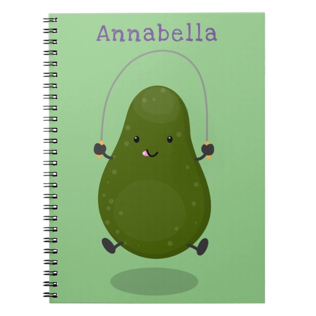 Cute avocado jump rope cartoon illustration notebook (Front)