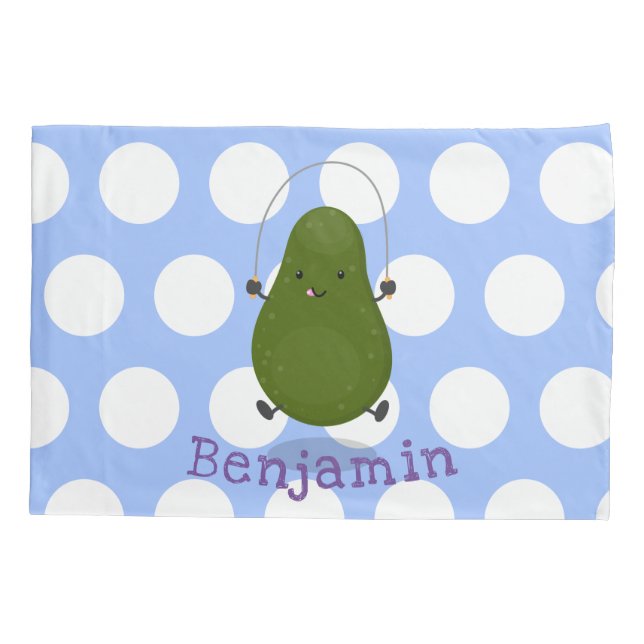 Cute avocado jump rope cartoon illustration pillowcase (Back)