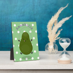 Cute avocado jump rope cartoon illustration plaque