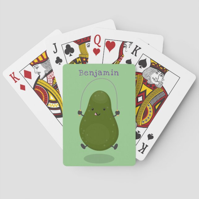 Cute avocado jump rope cartoon illustration playing cards (Back)