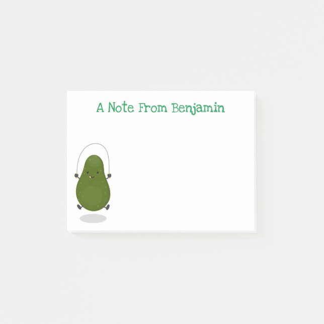 Cute avocado jump rope cartoon illustration post-it notes (Front)