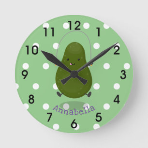 Cute avocado jump rope cartoon illustration round clock