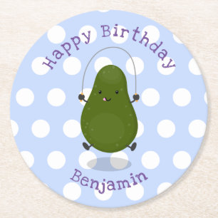 Cute avocado jump rope cartoon illustration round paper coaster
