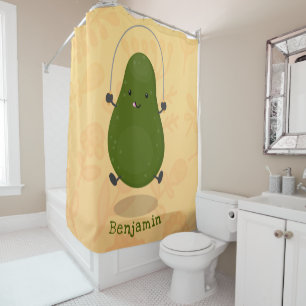 Cute avocado jump rope cartoon illustration shower curtain