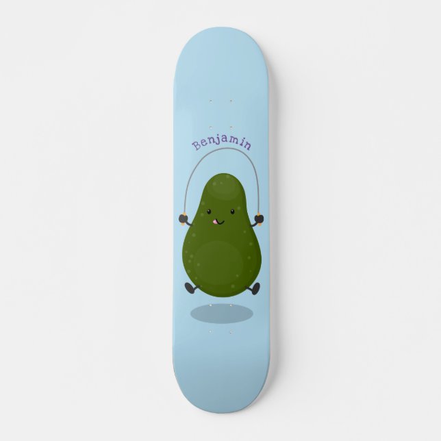 Cute avocado jump rope cartoon illustration skateboard (Front)