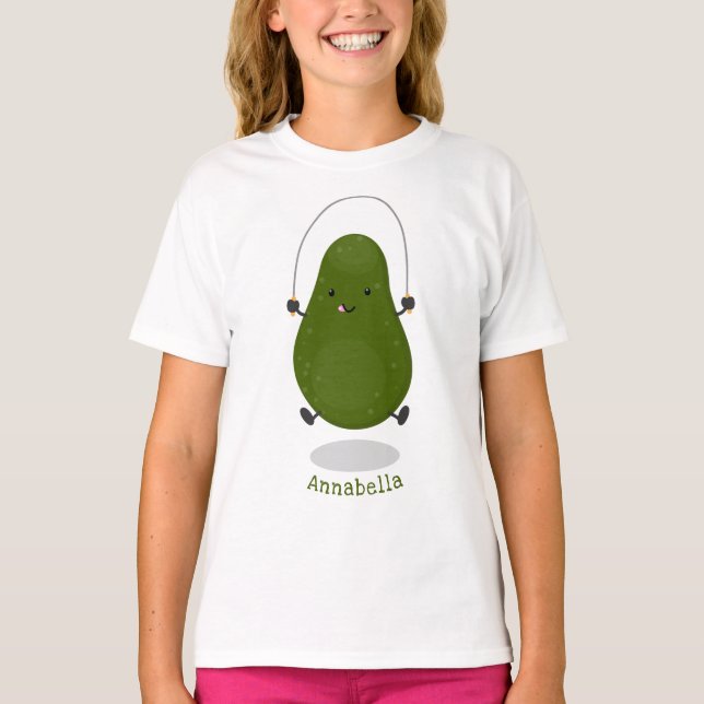 Cute avocado jump rope cartoon illustration T-Shirt (Front)