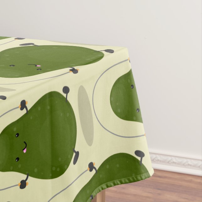 Cute avocado jump rope cartoon illustration tablecloth (In Situ)