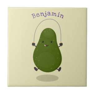 Cute avocado jump rope cartoon illustration tile